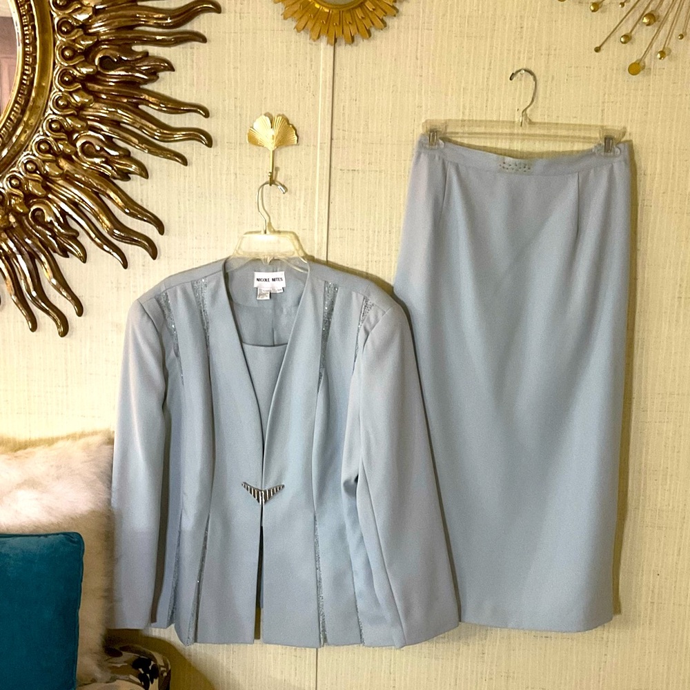 Nicole Nites Elegant Soft Blue Embellish Sz 18w Skirt Set